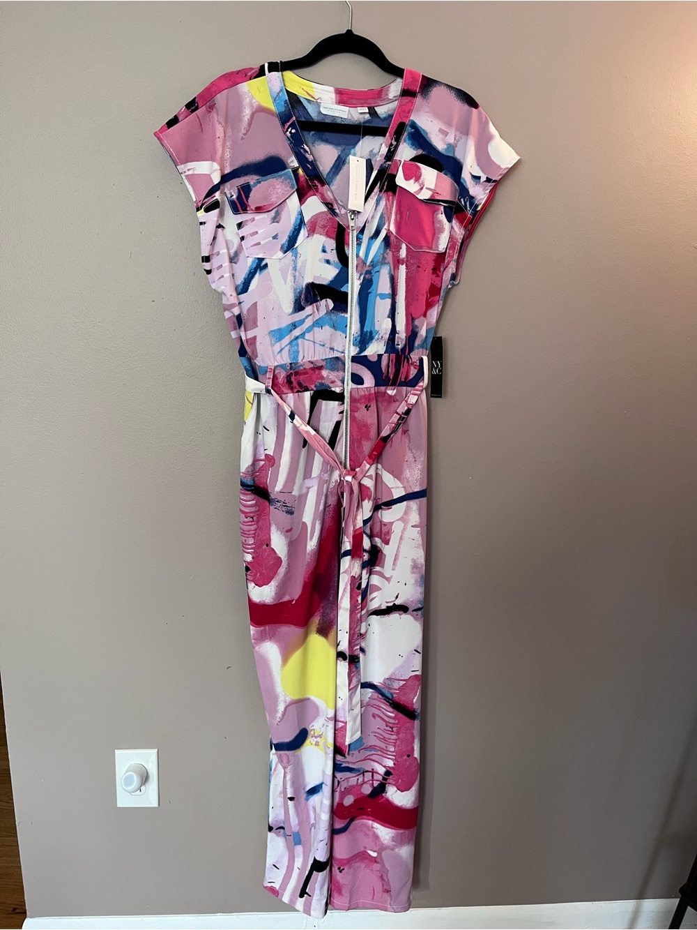 New York & Company Pink Multi-Color Black Womans One-Piece Jumpsuit